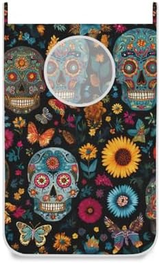 Mexican Skulls and Flowers Hanging Laundry Hamper Door Hampers Bag Basket by Tatenale