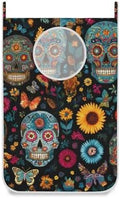 Mexican Skulls and Flowers Hanging Laundry Hamper Door Hampers Bag Basket by Tatenale