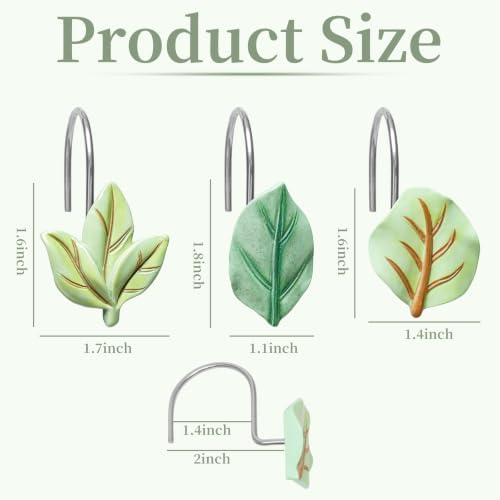 Sage Green Leaf Shower Curtain Hooks 12PCS Resin Decor - Image 2