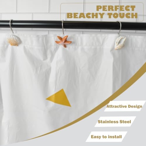Seashell Shower Curtain Hooks 12pcs Beach Shower Curtain Rings Bath Shower - Image 4