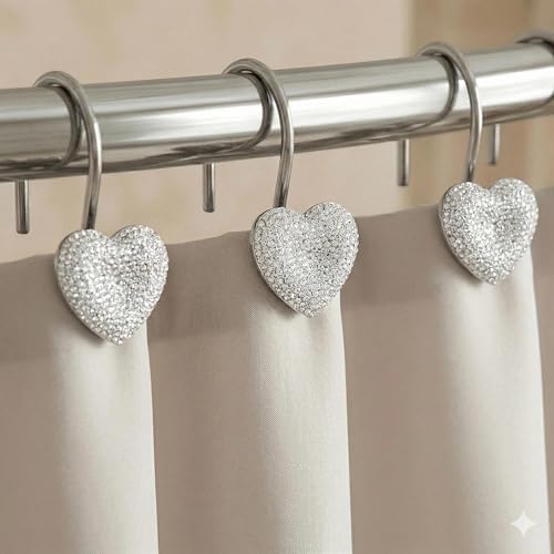 Clear Bling Shower Curtain Hooks: Cute Heart Bathroom Curtain Rings by PopKozzi