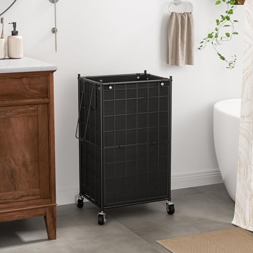 WOWLIVE Rolling Laundry Basket, Metal Wire Frame Laundry Hamper - Image 2