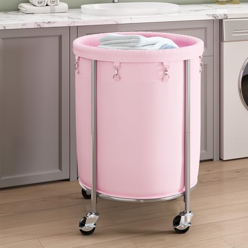 ELYKEN Laundry Basket with Wheels, Round Rolling Laundry Hamper - Image 7