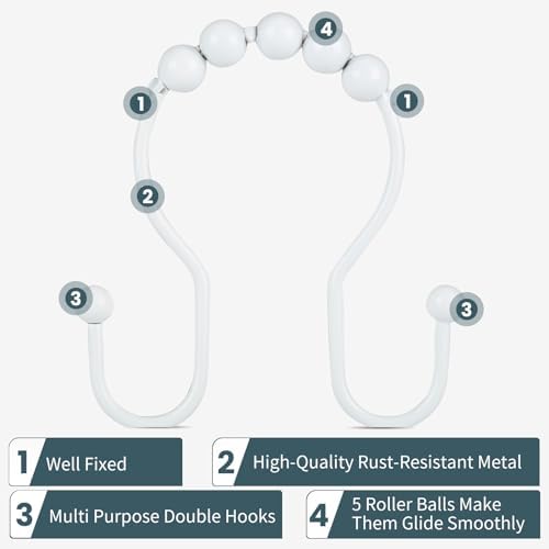 Shower Curtain Hooks, OEH Shower Curtain Rings, Smooth Gliding Metal Shower - Image 3
