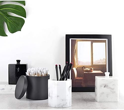 Cotton Swab Holder with Lid, Round Qtip Holder Bathroom Black, Resin Cotton - Image 4