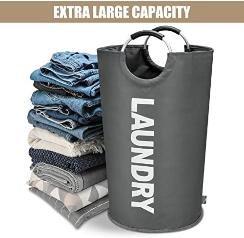 DOKEHOM 90L Large Laundry Basket Bag, Collapsible Tall Hamper, Dark Grey - Image 5