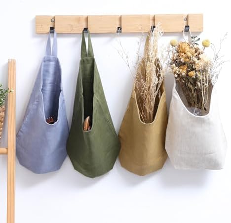 100% Linen Hanging Storage Bags Baskets 2 Pcs, Small Wall Storage Bag - Image 6