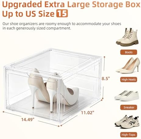 KEFA XL Shoe Storage Box Organizer, 8 Pack Shoe Boxes Clear Plastic Stackable - Image 3