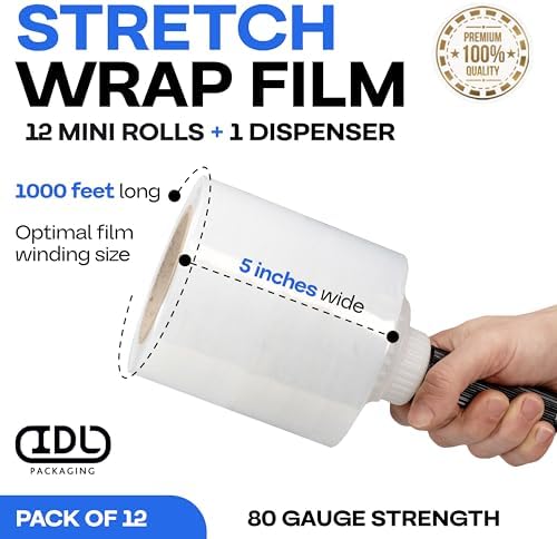 IDL Packaging 5" x 1000' Stretch Wrap Mini Roll of 80 Gauge - Image 2