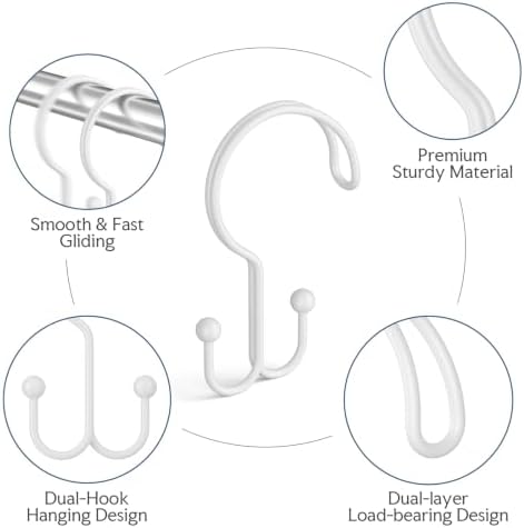 Bathway White Shower Curtain Hooks Ring, Rust Proof Metal Shower Hooks - Image 3