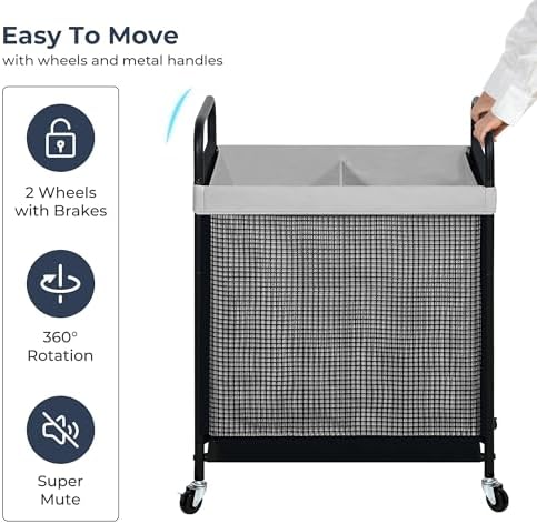 STO STO Laundry Hamper 2 Section, 100L Rolling Laundry Sorter Cart - Image 7