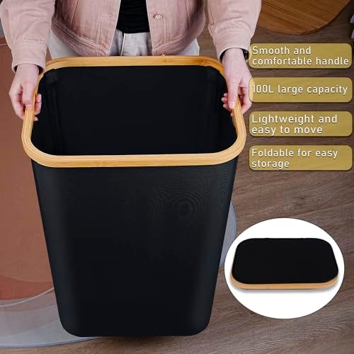 100L Laundry Hamper with Lid, Lagre Basket with Bamboo Handles, Foldable - Image 6
