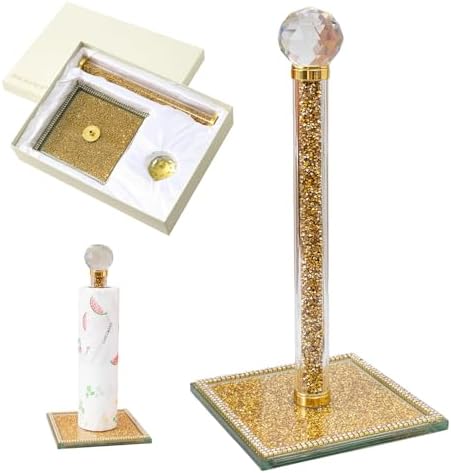 Gold Crystal Standing Paper Towel Roll Holder Countertop Weighted Rack by HOCHANCE