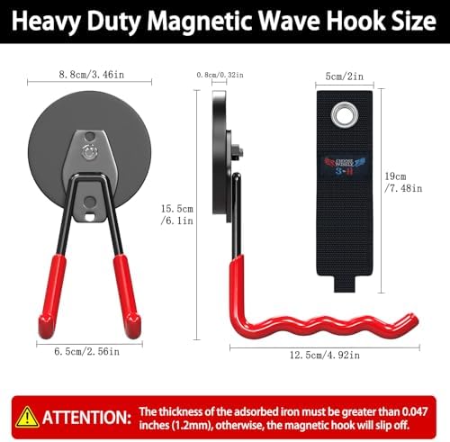 3-H Heavy Duty Magnetic Hooks, Large Magnet Hooks 3.5 inch Base, 2 Pack Red - Image 2