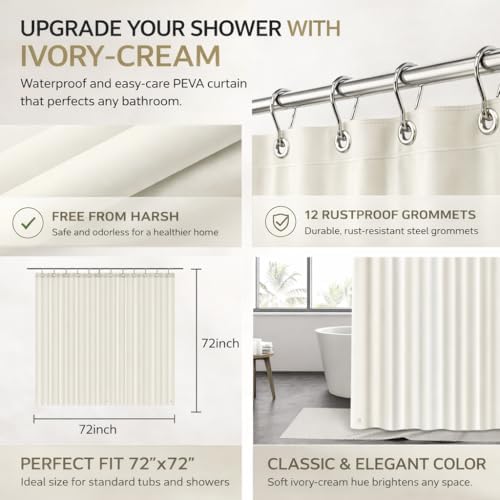 EHZNZIE Cream Shower Curtain Liner 72x72, PEVA Waterproof Bath Curtain - Image 3