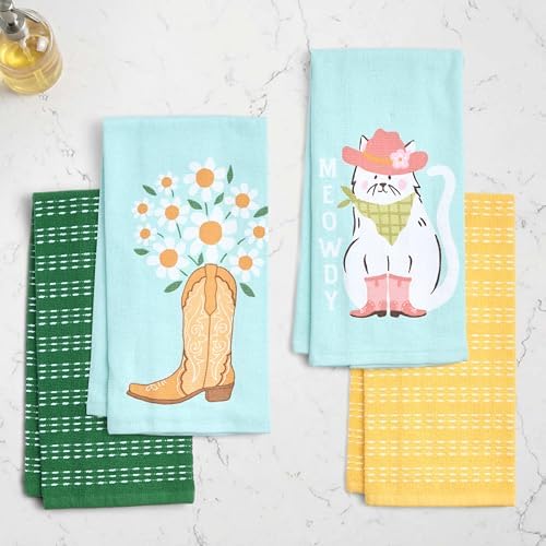 Ritz 4-Piece Kitchen Towel Set, Meowdy Cat & Daisy Boot Prints - Image 3