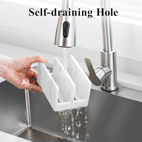 Luxspire Kitchen Sponge Holder wtih Drain Tray, 2 Compartment, Gravel White - Image 6