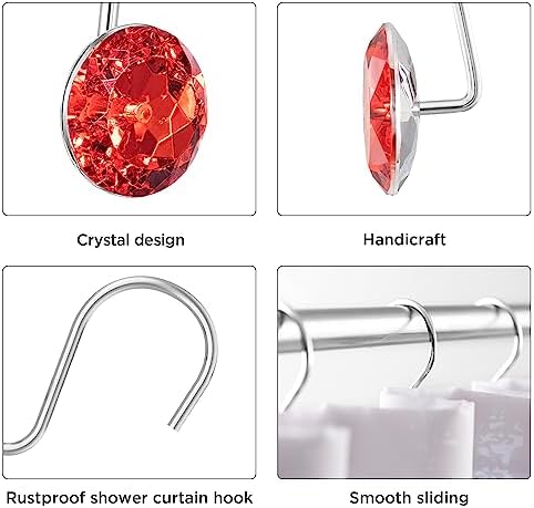 HBlife 12 Pcs Acrylic Decorative Rolling Diamond Shower Curtain Hooks Rust - Image 3