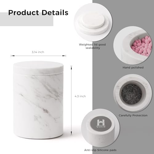 Marble Canister with Lid Natural Qtip Holder - Image 3