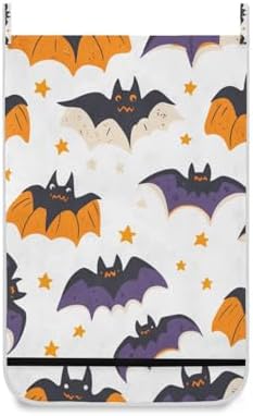White Halloween Bats and Stars Hanging Laundry Hamper Door Hampers Bag Basket - Image 2