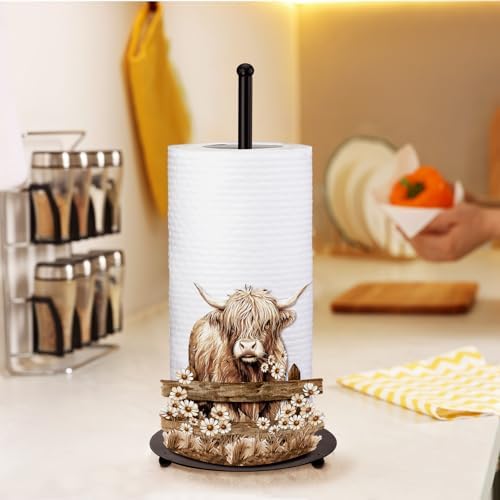 Shimeyao Highland Cow Paper Towel Holder Rustic Metal Stand Kitchen Decor - Image 4