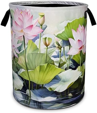 Lotus Laundry Basket Beautiful Flowers Foldable Waterproof Oxford Cloth by NUTAINLA