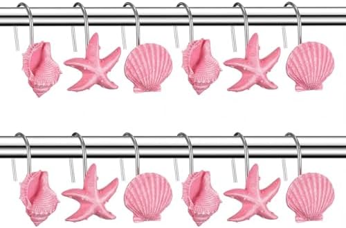 Sliner 12 Pcs Seashell Shower Curtain Hooks Decorative Shower Curtain Hooks by Sliner