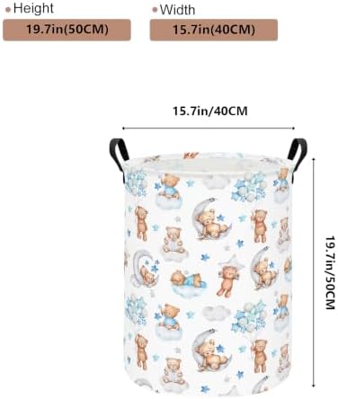 Round Bear Pattern Laundry Hamper, Cotton Canvas Storage Bin - Image 2