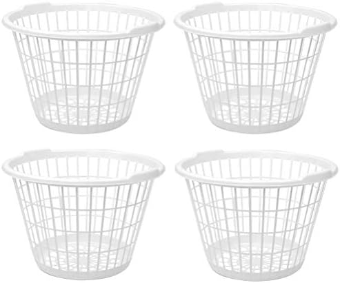 White Plastic Laundry Basket, 1 Bushel Capacity, Lightweight Round Design by Unknown