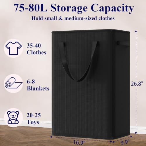 Optish 75L Slim Laundry Hamper, Large Laundry Basket - Image 3