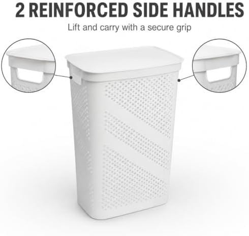 White Laundry Hamper with Hinged Lid, Rectangular 23.9 Inch - Image 3