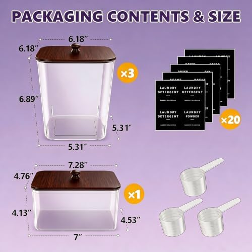 3+1 Pack Brown Laundry Pods Container, Large Detergent Powder Storage - Image 4