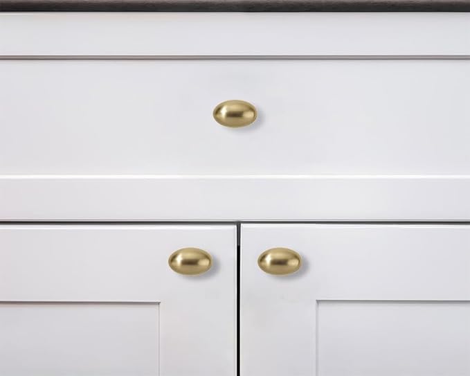 khtumeware 20 Pack 1-3/8 inch(35mm) Brushed Brass Cabinet Knobs Dresser Knobs Satin Brass Oval Drawer Knobs Kitchen Cabinet Hardware Zinc Knobs for Dresser Drawers