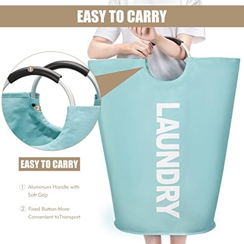 DOKEHOM 90L Large Laundry Basket Bag, Collapsible Tall Hamper, Light Blue - Image 4
