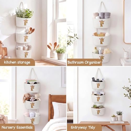Woodland Animal Basket Deer Nursery Decor 3-tier Deer Cotton Rope Hanging - Image 6