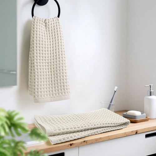 Jacquotha Waffle Hand Towels 2-Piece – Cotton, Quick Dry, Lint Free, 13” x 29” - Image 3
