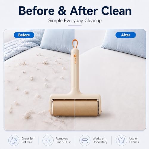 Lint Roller, Handle + 6 Refills 3.9in, Kraft Paper Pet Hair Remover - Image 7
