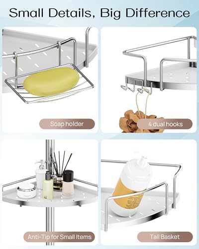 ALLZONE Corner Shower Caddy Tension Pole, 4 Hang-On Basket - Image 4