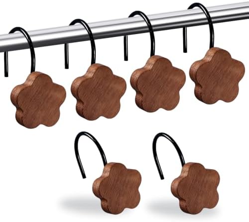 12-Piece Wood Flower Shower Curtain Hooks by CTOHN