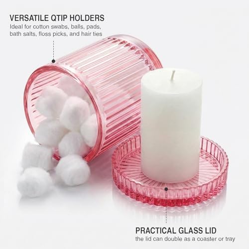 Light Pink Thick Glass Bathroom Qtip Holder, 2 Pack - Image 3