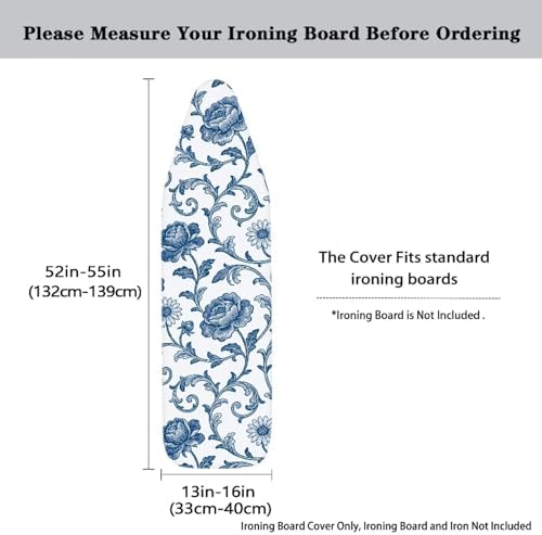 Blue Damask Floral Ironing Board Cover 15x54 Inch Bohemian Baroque Floral - Image 3