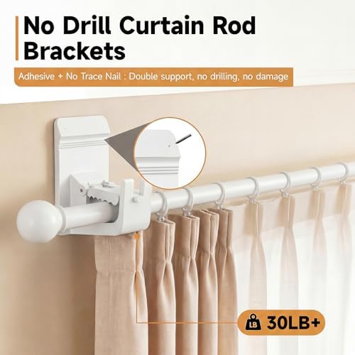 Universal Heavy Duty Curtain Rod Brackets, No Drill Curtain Rod Brackets - Image 2