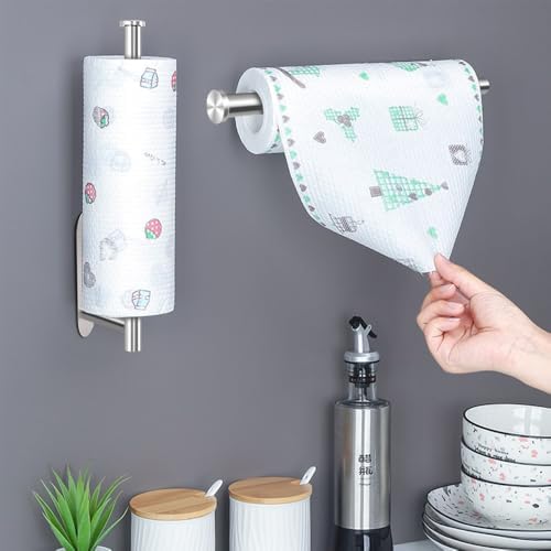 MGahyi 2Pcs Silver Paper Towel Holder Under Cabinet Wall Mount - Image 4