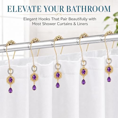 12PCS Purple Gem Shower Curtain Hooks, Elegant Bathroom Decor - Image 4