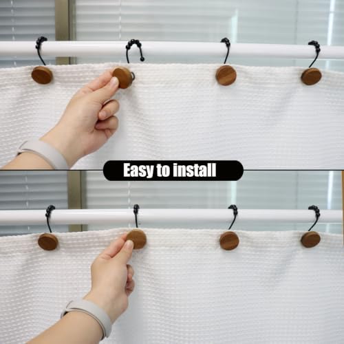 Wood Shower Curtain Hooks, Wooden Decorative Shower Curtain Rings, Modern Round - Image 6