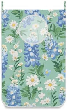 Mint Green Bluebonnet and Daisies Hanging Laundry Hamper Door Hampers Bag Basket by Tatenale