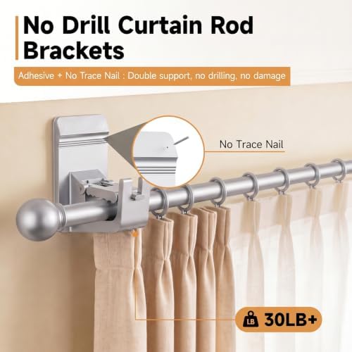 Universal Heavy Duty Curtain Rod Brackets, No Drill Curtain Rod Brackets - Image 2