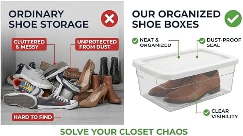 Storage Bins with Lids, 10 Pack 6 Qt Clear Plastic Stackable Shoe Boxes - Image 3