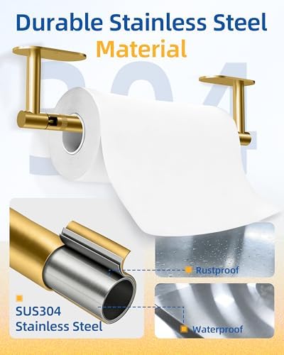 RUACQ Paper Towel Holder Under Cabinet, Stainless Steel, Brushed Gold - Image 5