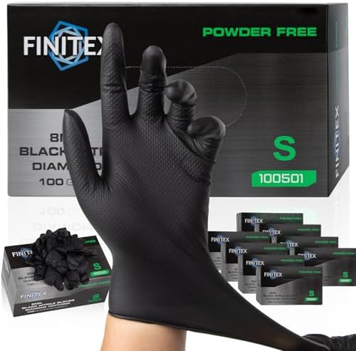 FINITEX Disposable Nitrile Diamond Texture Black 8mil Mechanic Gloves by FINITEX